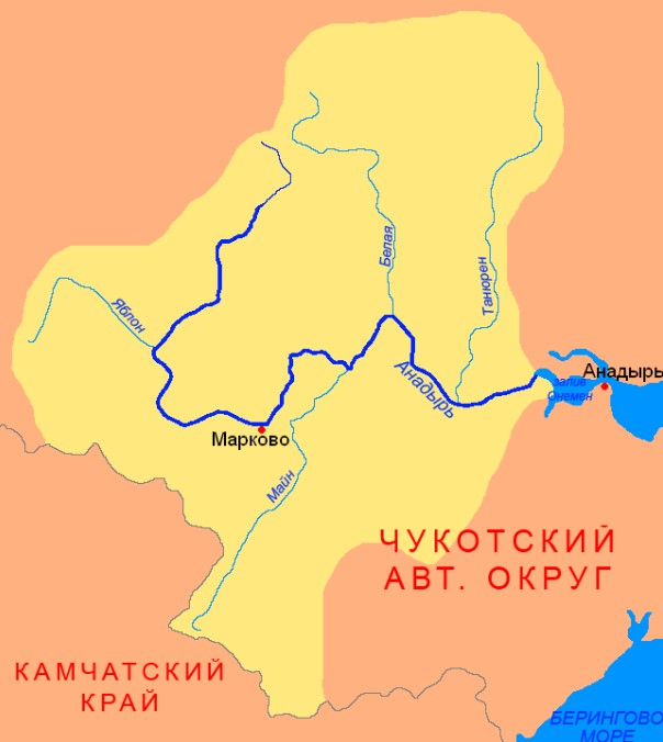 Река Анадырь на карте Река Анадырь на карте