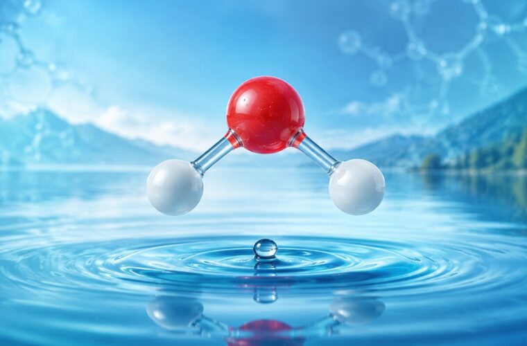 Вода как оксид водорода — молекула H2O над водной поверхностью