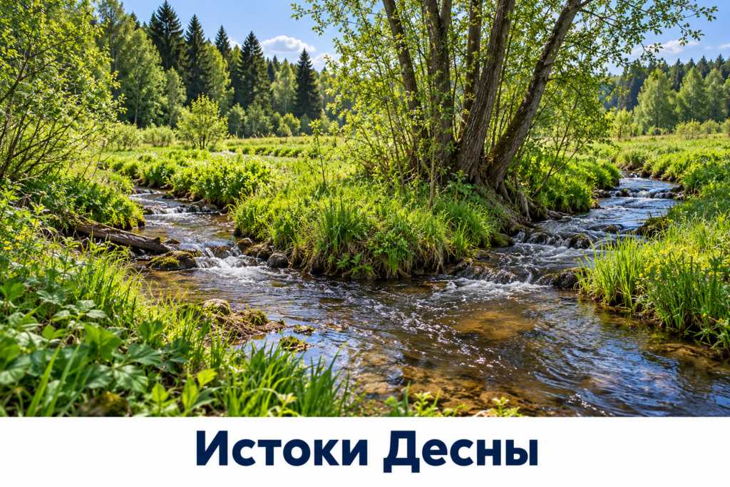 Соединение двух небольших потоков в лесной долине