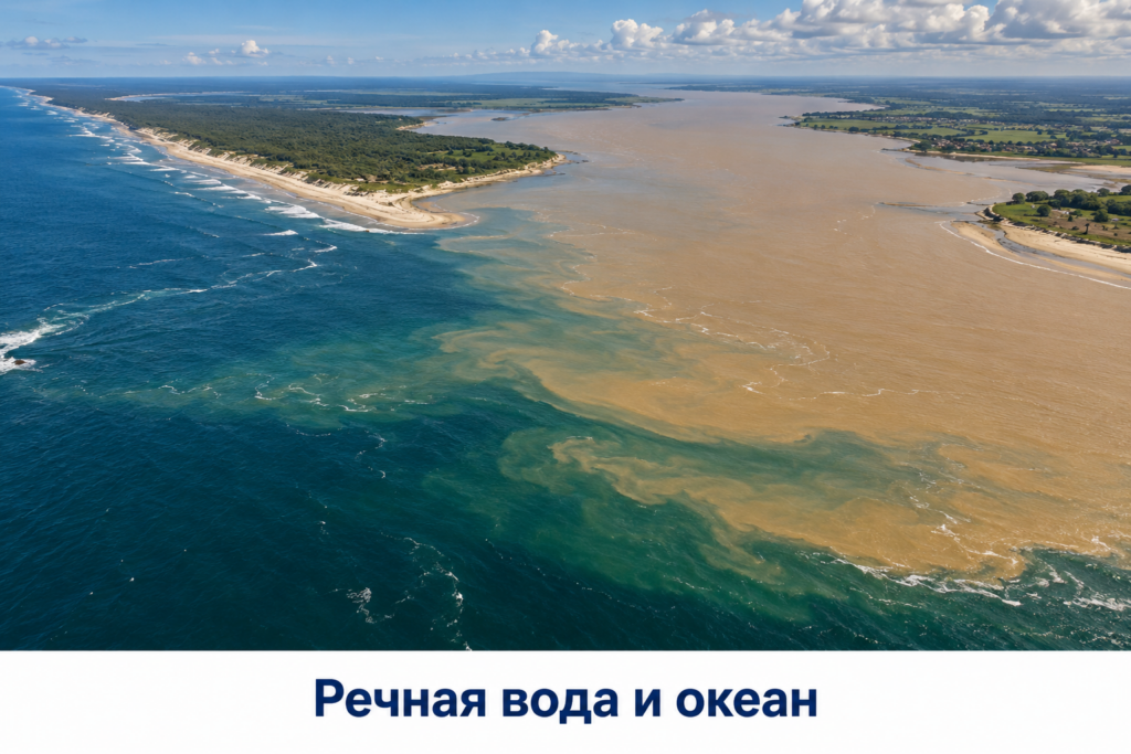 Смешение речной и морской воды в эстуарии Жиронды у Бискайского залива