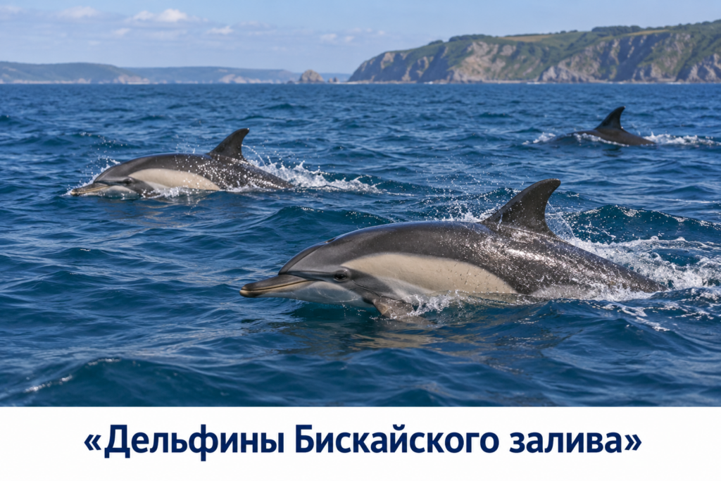 Обыкновенные дельфины в открытых водах Бискайского залива