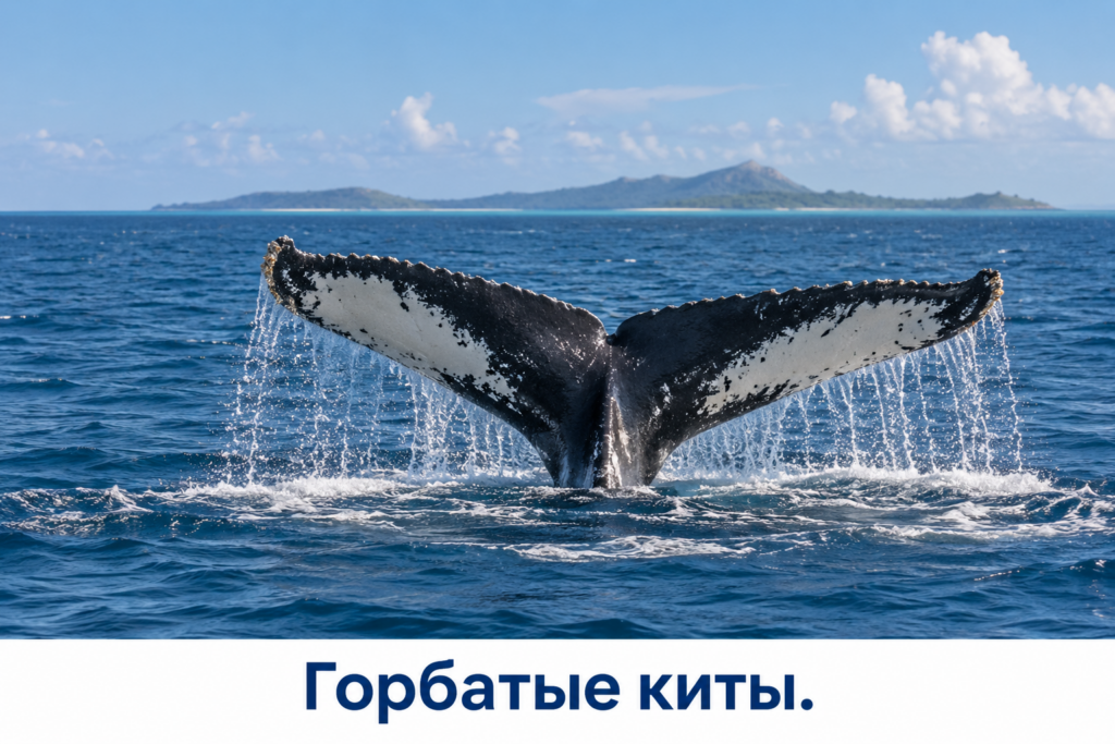 Хвост горбатого кита над водой Мозамбикского пролива